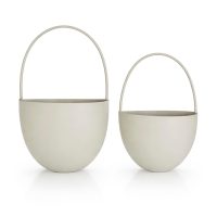 Metal Wall Mounted Plant Pots (Set of 2) Light Grey Texture