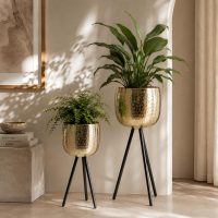 Indian DECORMART Metal Floor Planter Gold with Legs for Living Room Home and Garden Indoor Pot