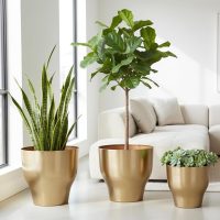 INDIAN DECORMART Modern Metal Large Floor Planter for Living Room Balcony Home Garden Gold Pot for Indoor and Outdoor