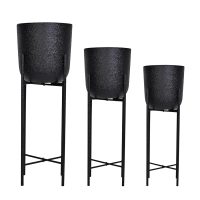 Metal Planter Set of 3 (Black Crackle)