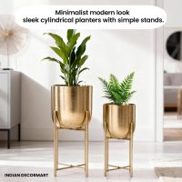 Gold Color Metal Planters with Stand (Set of 2 – Medium & Small)
