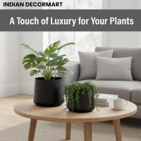 INDIAN DECORMART Metal Plant Pots | Indoor Planter Pots for Home Decor, Garden (Black)