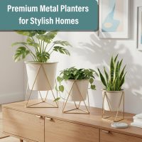Metal Plant Pots with Stand (White, PO3)