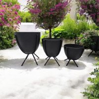 Metal Plant Pots with Stand (Set of 3)