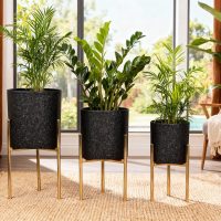 INDIAN DECORMART Metal Round Plant Pots with Stand (Set of 3) | Indoor Planter Flower Pots for Home Decor, Office, Living Room, Bedroom, Gifting