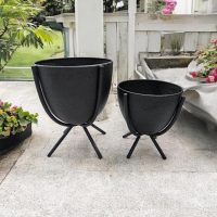 Metal Plant Pots with Stand (Set of 2)