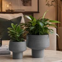 INDIAN DECORMART Metal Planter Set of 2, Grey, Modern Style, Indoor and Outdoor Use, 28x31x31 cm and 20x23x23 cm