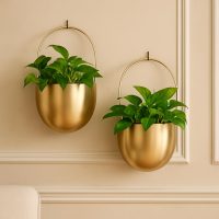 Indian DECORMART Gold Colored Metal Wall Mounted Planter Pot for Plant | Balcony, Living Room, Office | Indoor Planting Pots for Wall Hanging (Pack of 2 Sizes | Big 13X29X48 cm, Small 11X23.5X36 cm)