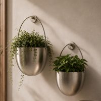 INDIAN DECORMART Silver Colored Metal Wall Mounted Planter Pot for Plant | Balcony, Living Room, Office | Indoor Planting Pots for Wall Hanging (Pack of 2 Sizes | BIG 13X29X48 cm, SMALL 11X23.5X36 cm)