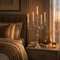 Silver Metal Candelabra Candleholder, 5-Arm Decorative Candle Stand, 62 cm Height, 34 cm Width
