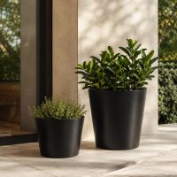 INDIAN DECORMART Metal Planter Set | Sleek Black Finish | Festive Decorative Flower Pot for Tabletop Living Room, Balcony & Garden | Indoor Outdoor Home Decor (Pack Of 2, Black, 13x13x12 & 11x11x9 cm)