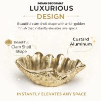 INDIAN DECORMART Decorative Seashell Bowl, Made of Aluminium | Suitable to Use On Table, Room, Serving, or Planting | 30 cm x 23 cm x 8 cm (1 Pc, Gold)