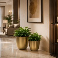 INDIAN DECORMART Metal Decorative Planter Pots | Gold Iron Pots for Living Room, Bedroom, Kitchen, Office Decor | Stylish Tabletop Plant Pots for Decoration Use (Pack of 2, 20x23x23 cm, 16x18x18 cm)