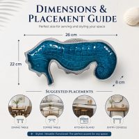 INDIAN DECORMART Seahorse Shaped Aluminium Serving Tray, Alumium Polished with Blue Enamel, 26x22x8 cm, Decorative Platter for Cold Food