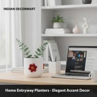 INDIAN DECORMART Metal Plant Pot | Table Top Decorative Indoor Planter | Elegant Pot for Home, Living Room, Bedroom & Office Decor | Colorful Ball Embellished Design (White, 18x20x20 Cm, Pack of 1)