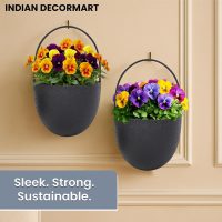 INDIAN DECORMART Metal Wall Mounted Plant Pots (Set of 2) | Indoor Planter Flower Pots for Home Decor, Office, Bedroom, Living Room, Gifting - White Crackle